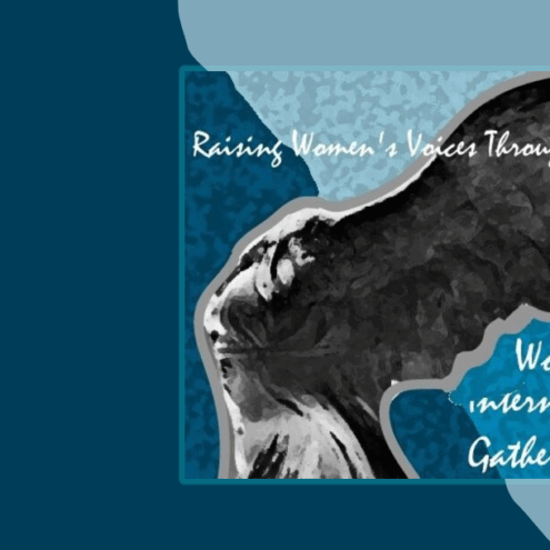 The image is a banner for WINGS (Women’s International News Gathering Service). It features an artistic depiction of a woman with wings, symbolizing the goddess Nike. The woman is shown in black and white against a textured blue and teal background, giving the image a vintage, yet powerful feel. In the top left corner, the text reads, “Raising Women’s Voices Through Radio Worldwide” in a handwritten-style font. On the right side of the image, the acronym “WINGS” is displayed in large, bold, white letters. Below it, the full name, “Women’s International News Gathering Service,” is written in a smaller, script-like font. The overall design conveys a sense of strength, movement, and global outreach, aligning with the mission of WINGS to amplify women’s voices through radio.