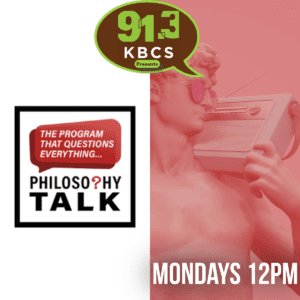 The image attached showcases a promotional flyer for Philosophy Talk on 91.3 KBCS. The flyer highlights that this radio program, which delves into deep philosophical questions, airs Mondays at 12 PM on 91.3 KBCS. It features the tagline, “The program that questions everything…”, indicating that the content is focused on critical thinking and challenging conventional ideas.

For accessibility:

The flyer consists of two sections:

	1.	The left side has the Philosophy Talk logo in a bold red speech bubble with the text, “The Program That Questions Everything…”. The logo conveys the show’s inquisitive nature.
	2.	The right side features a stylized image of a Roman statue wearing pink sunglasses and holding a vintage radio close to its ear, suggesting the merging of classical thought with modern media. Above the statue is the 91.3 KBCS logo in green and brown, with the words “Presents” directly beneath it. Below, it reads “Mondays 12 PM”, giving information about the show’s airtime.

The flyer uses minimalist colors, predominantly red and white, to create a striking and engaging visual effect.

This flyer promotes engaging with philosophical discussions on 91.3 KBCS, inviting listeners to join the conversation and challenge their perspectives.