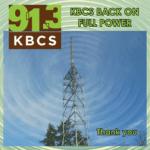 rippling waves around radio tower and kbcs logo
