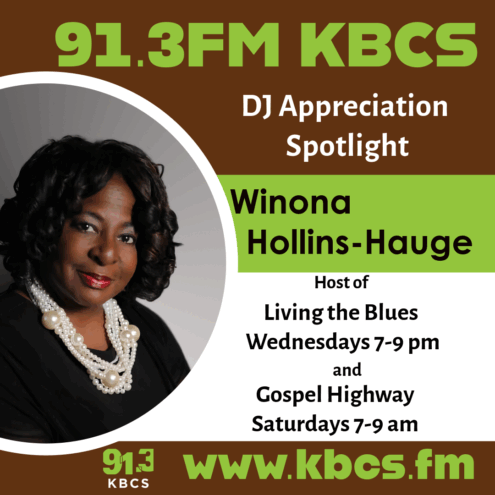 brown green white profile image with pic of Winona Hollins-Hauge and info