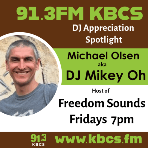 brown green white profile image with pic of Michael Olsen and info