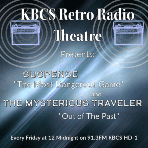 KBCS Retro Radio Theatre with vintage radios exuding ghostly light.