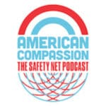 Red blue curve graphic of American Compassion