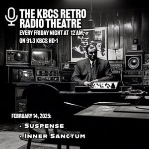 black and white photo of a gangster in a radio studio