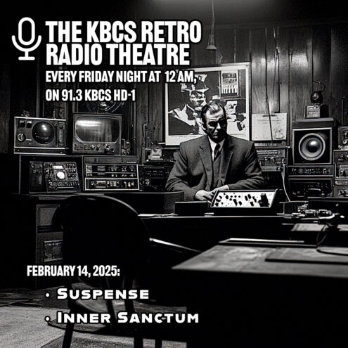 black and white photo of a gangster in a radio studio
