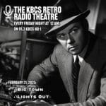 black and white photo of a gangster in a radio studio