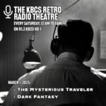 black and white photo of a gangster in a radio studio
