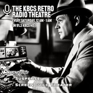 black and white photo of a gangster in a radio studio