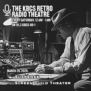 black and white photo of a gangster in a radio studio