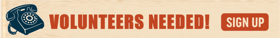 Banner ad including a telephone and text "Volunteers Needed" and "Sign Up"