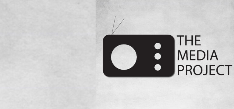 The Media Project rectangle graphic with radio log and text on grey background