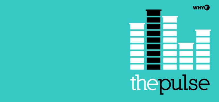 The Pulse hero image. Blue green background with title logo and white and black pillars representing audio levels.