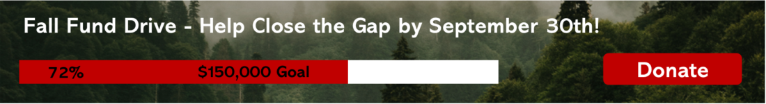 Fund drive progress meter showing 72% progress towards $150,000 goal.