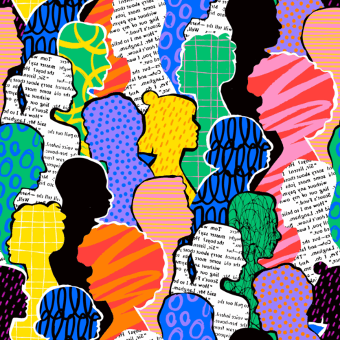 Artistic colorful collage of people's profiles.