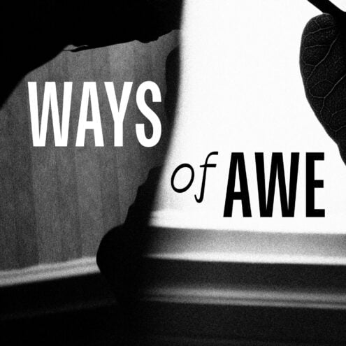 A black and white image with the words "Ways of Awe"